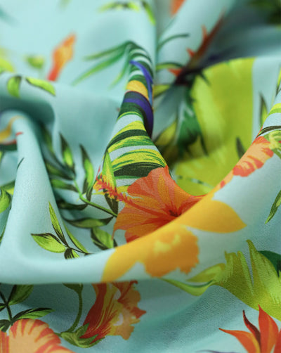 MULTICOLOR TROPICAL DESIGN DIGITAL PRINTED FABRIC