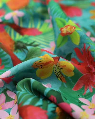 MULTICOLOR TROPICAL DESIGN DIGITAL PRINTED FABRIC