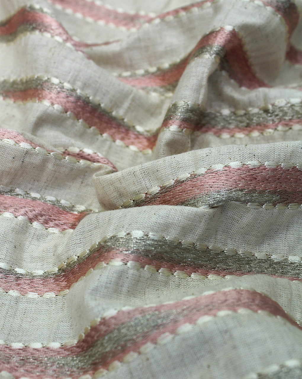 BEIGE & PINK COTTON FLEX EMBROIDERY FABRIC (WIDTH-44 INCHES)