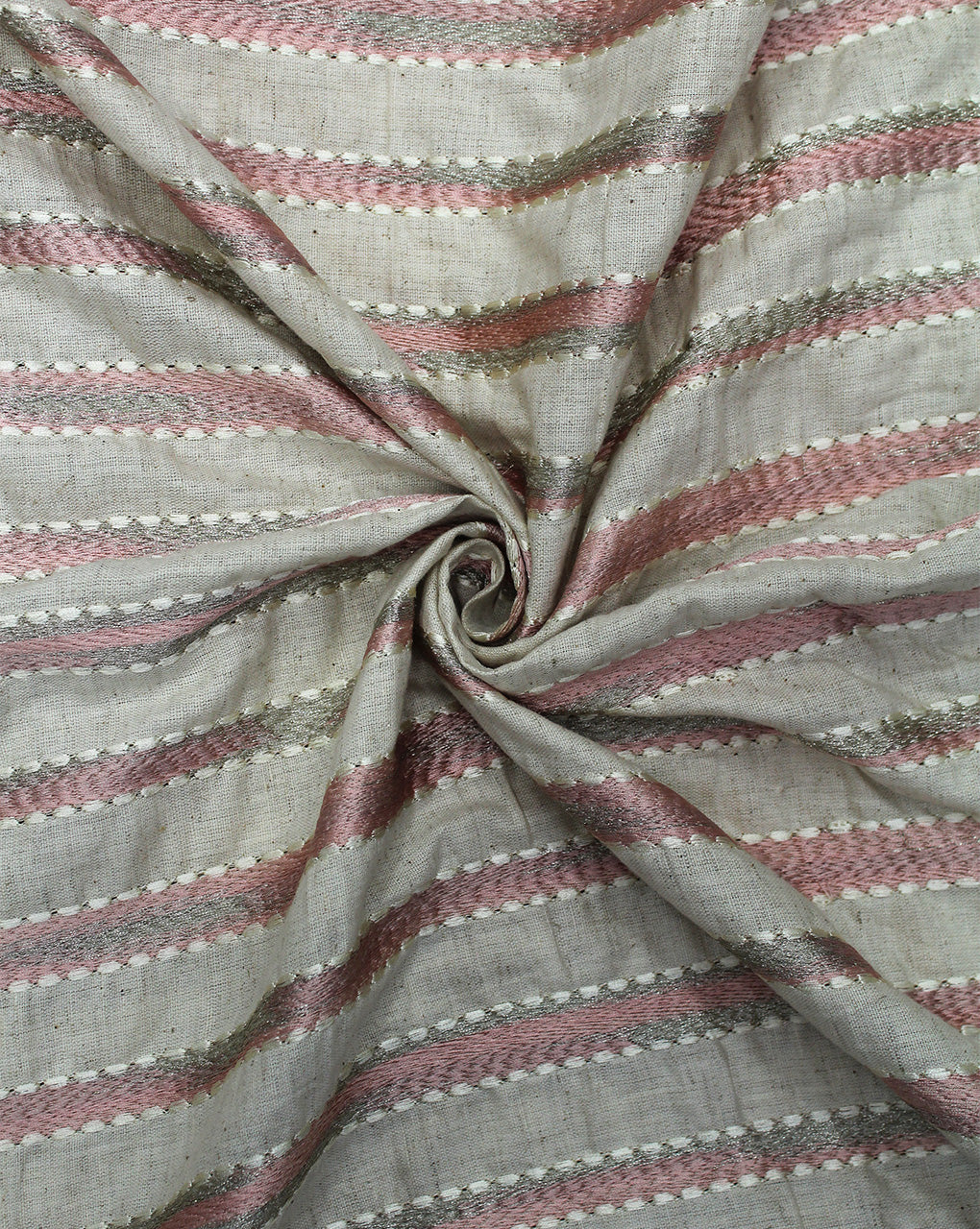 BEIGE & PINK COTTON FLEX EMBROIDERY FABRIC (WIDTH-44 INCHES)