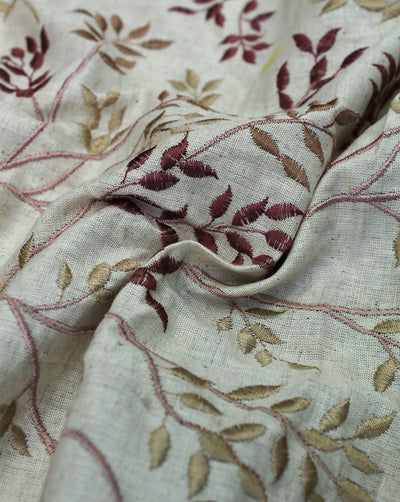 BEIGE LEAFS DESIGN COTTON FLEX EMBROIDERY FABRIC (WIDTH-44 INCHES)