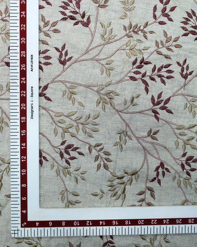 BEIGE LEAFS DESIGN COTTON FLEX EMBROIDERY FABRIC (WIDTH-44 INCHES)