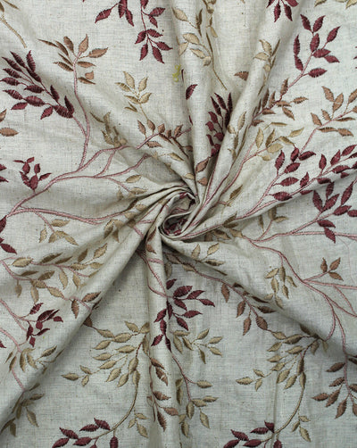 BEIGE LEAFS DESIGN COTTON FLEX EMBROIDERY FABRIC