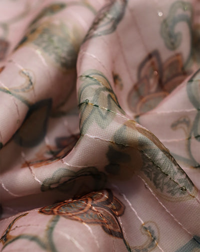 LIGHT PINK & MULTICOLOR FLORAL DESIGN POLYESTER ORGANZA PRINTED FABRIC