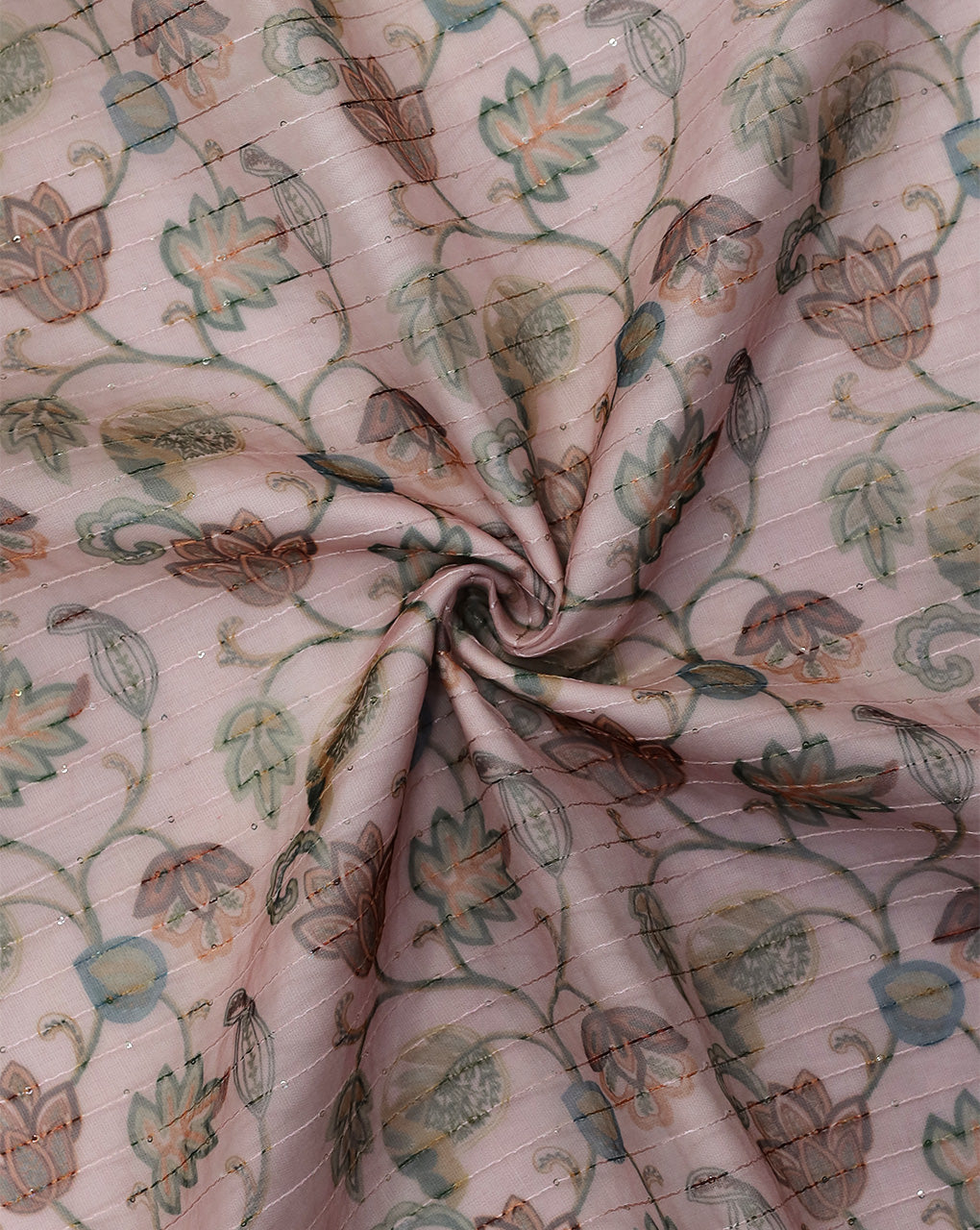 LIGHT PINK & MULTICOLOR FLORAL DESIGN POLYESTER ORGANZA PRINTED FABRIC