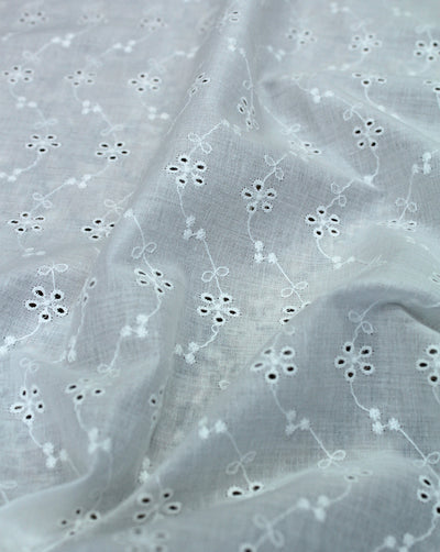 WHITE COTTON SCHIFFLI EMBROIDERY FABRIC (WIDTH-44 INCHES)