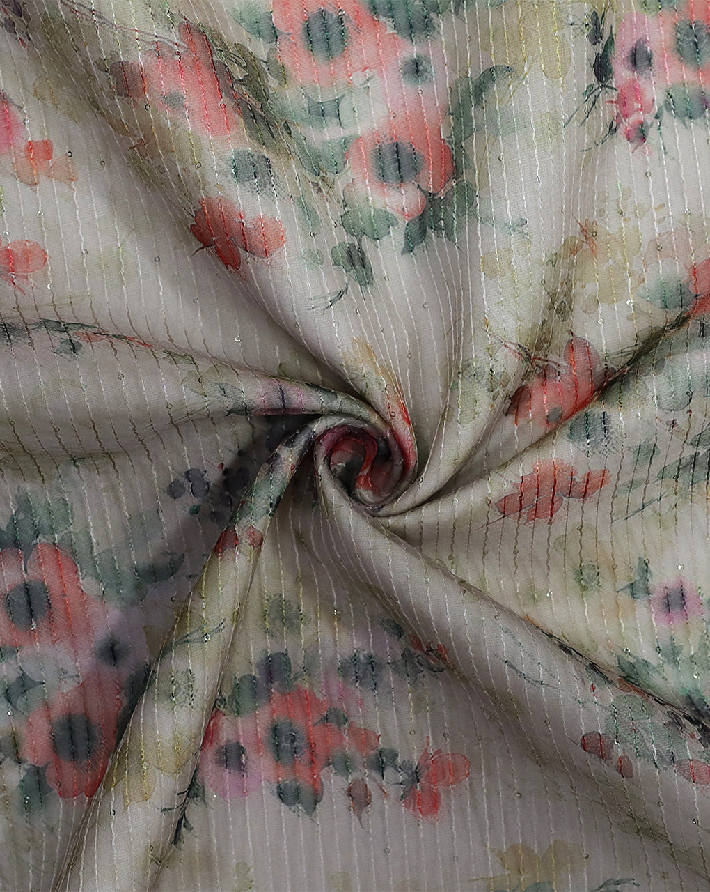 MULTICOLOR FLORAL DESIGN POLYESTER ORGANZA PRINTED FABRIC