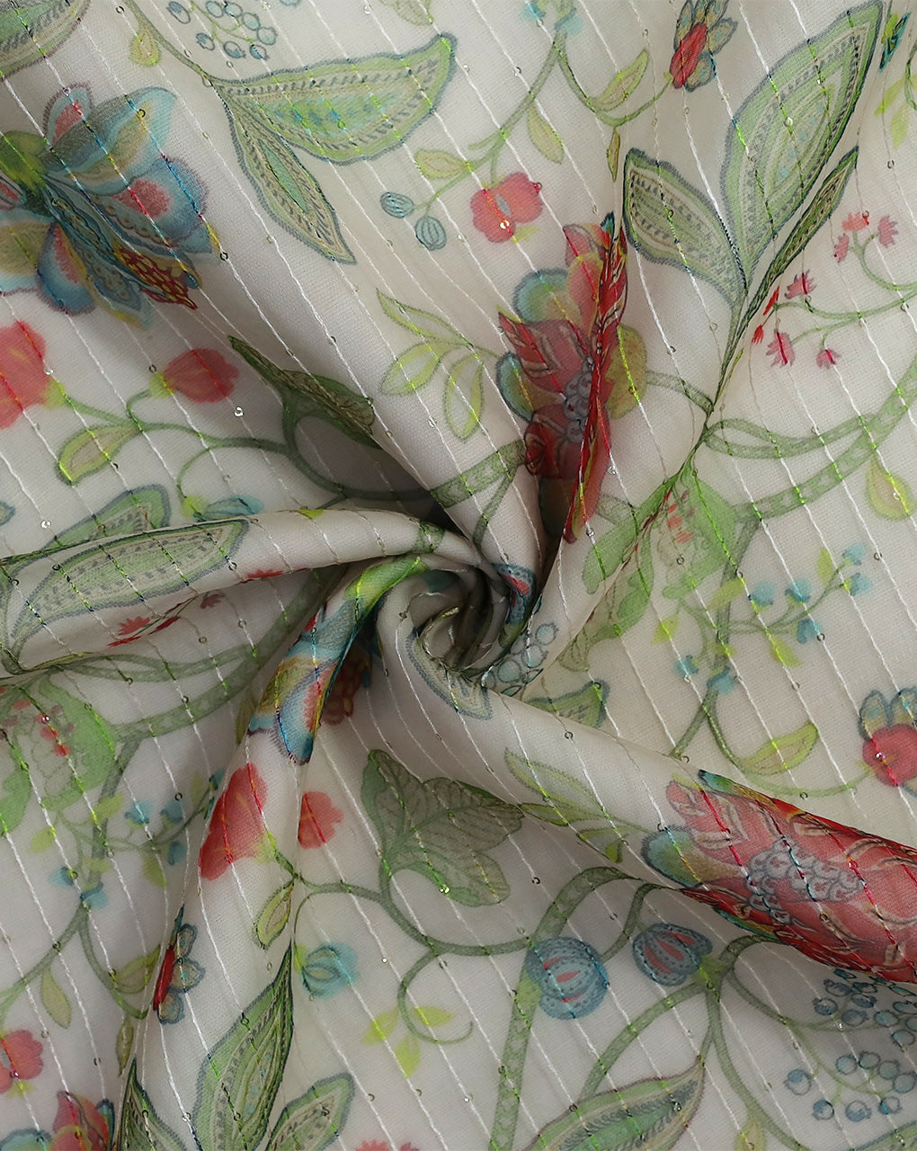 MULTICOLOR FLORAL DESIGN POLYESTER ORGANZA PRINTED FABRIC