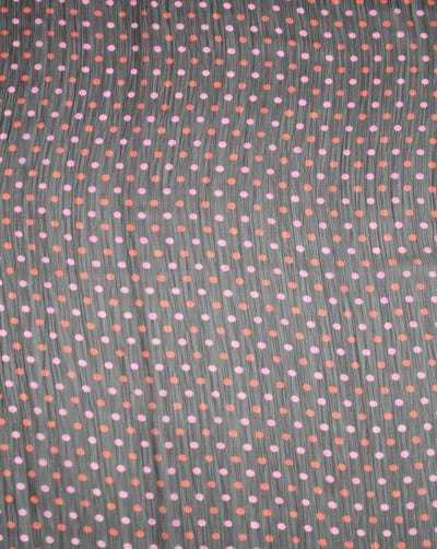 Black And Orange Pink Polka Dots Print Polyester Chiffon Fabric