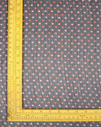 Black And Orange Pink Polka Dots Print Polyester Chiffon Fabric