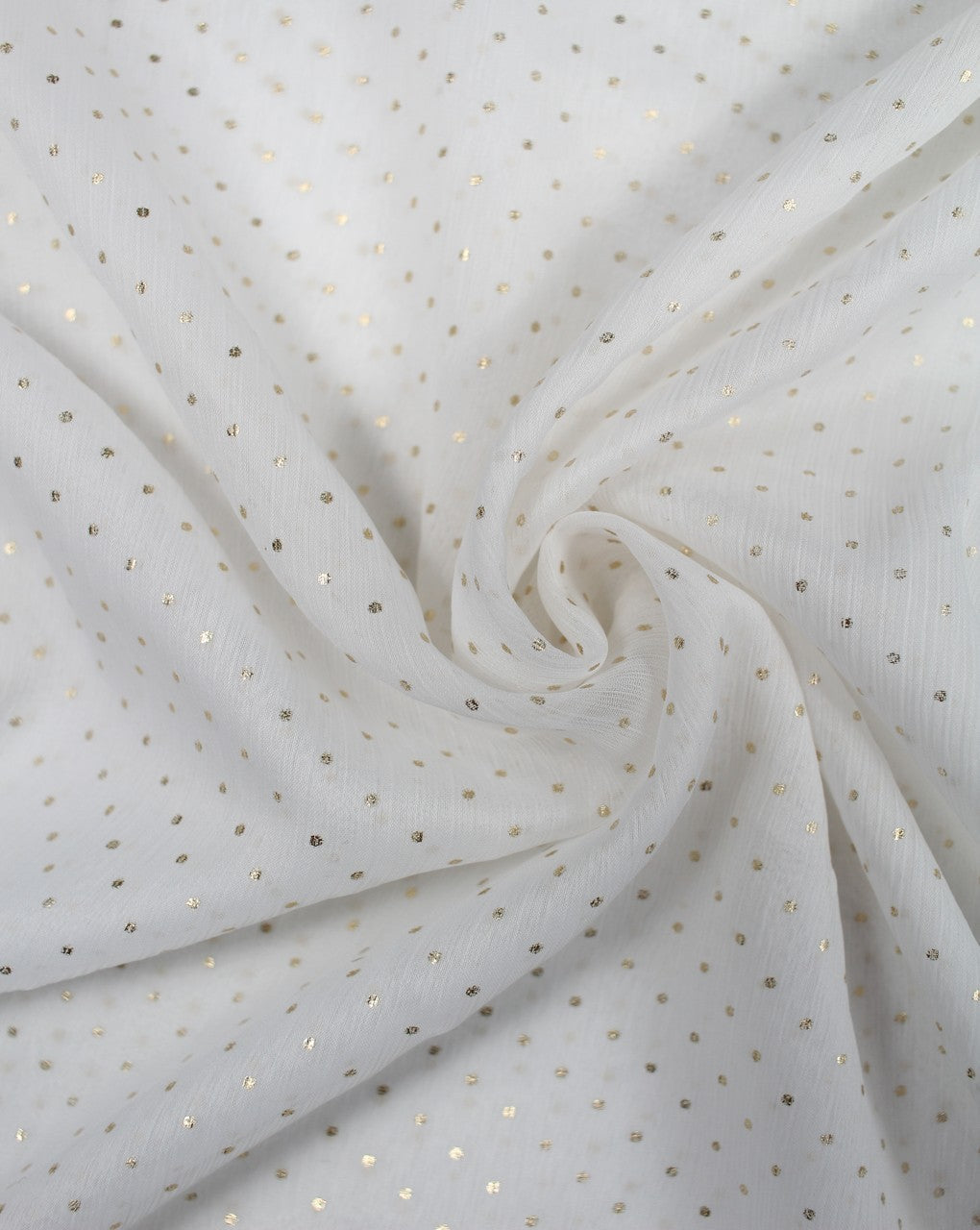 Peach And Golden Dots Print Polyester Chiffon Fabric