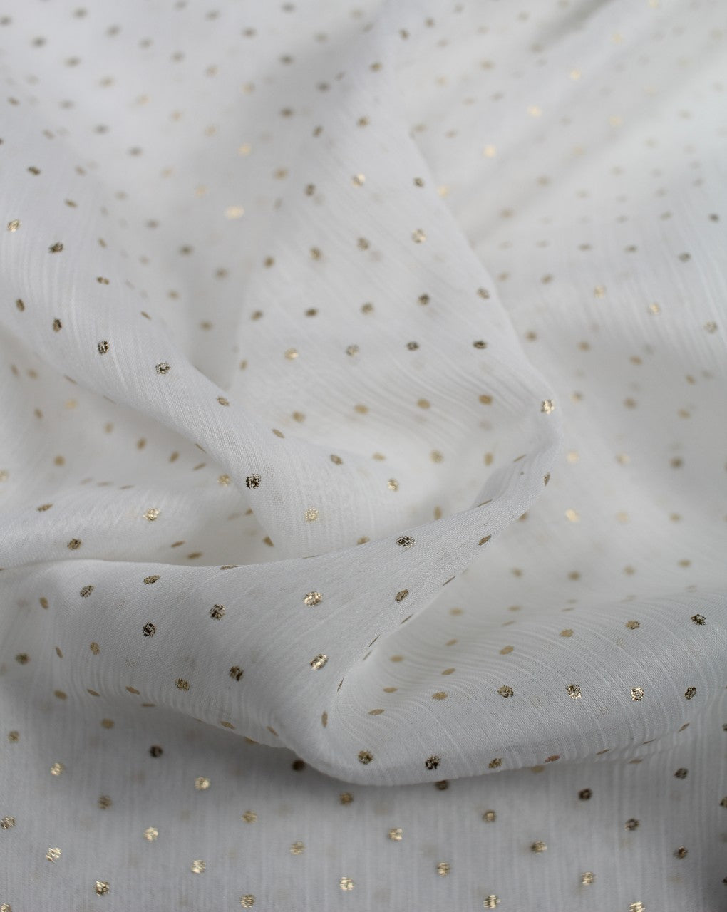 Peach And Golden Dots Print Polyester Chiffon Fabric