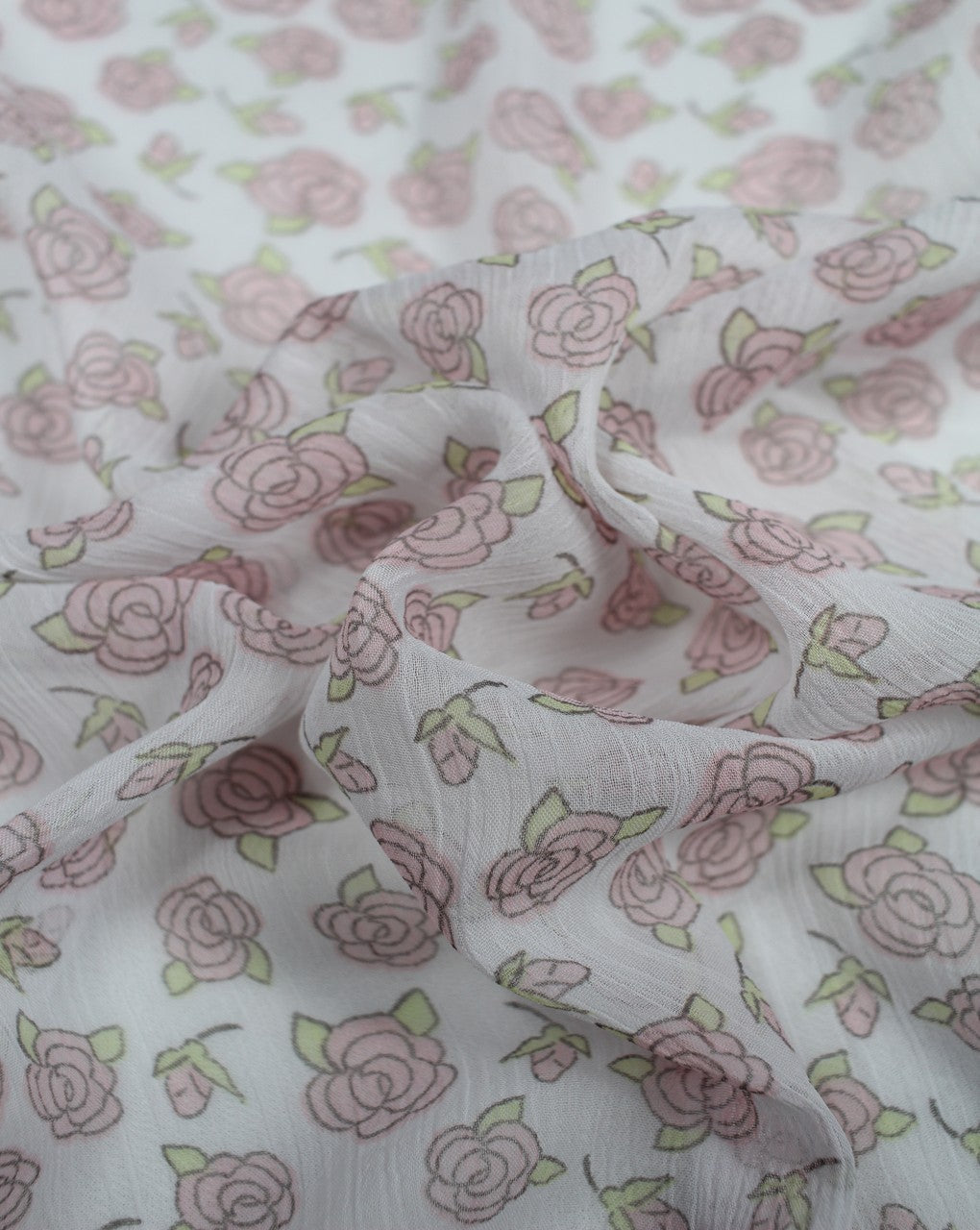 White And Pink Green Floral Print Polyester Chiffon Fabric