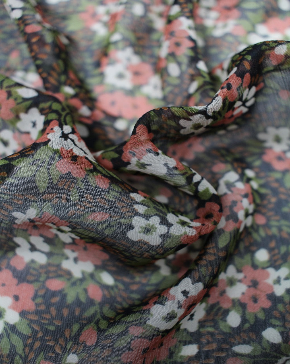 Black And Multicolor Floral Print Polyester Chiffon Fabric