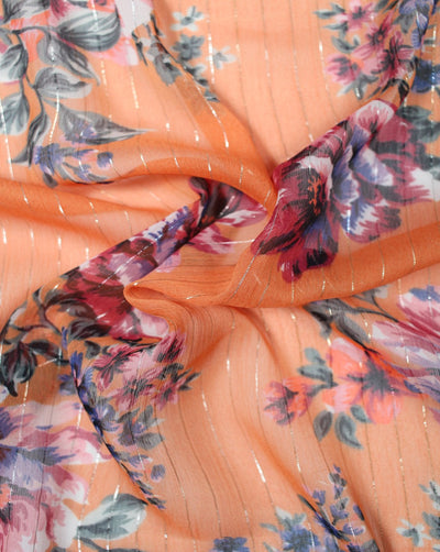Orange And Multicolor Floral Design Polyester Chiffon Fabric
