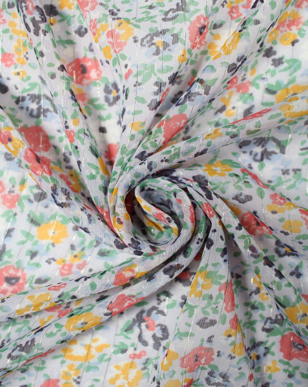 White And Multicolor Floral Print 1 Polyester Chiffon Fabric