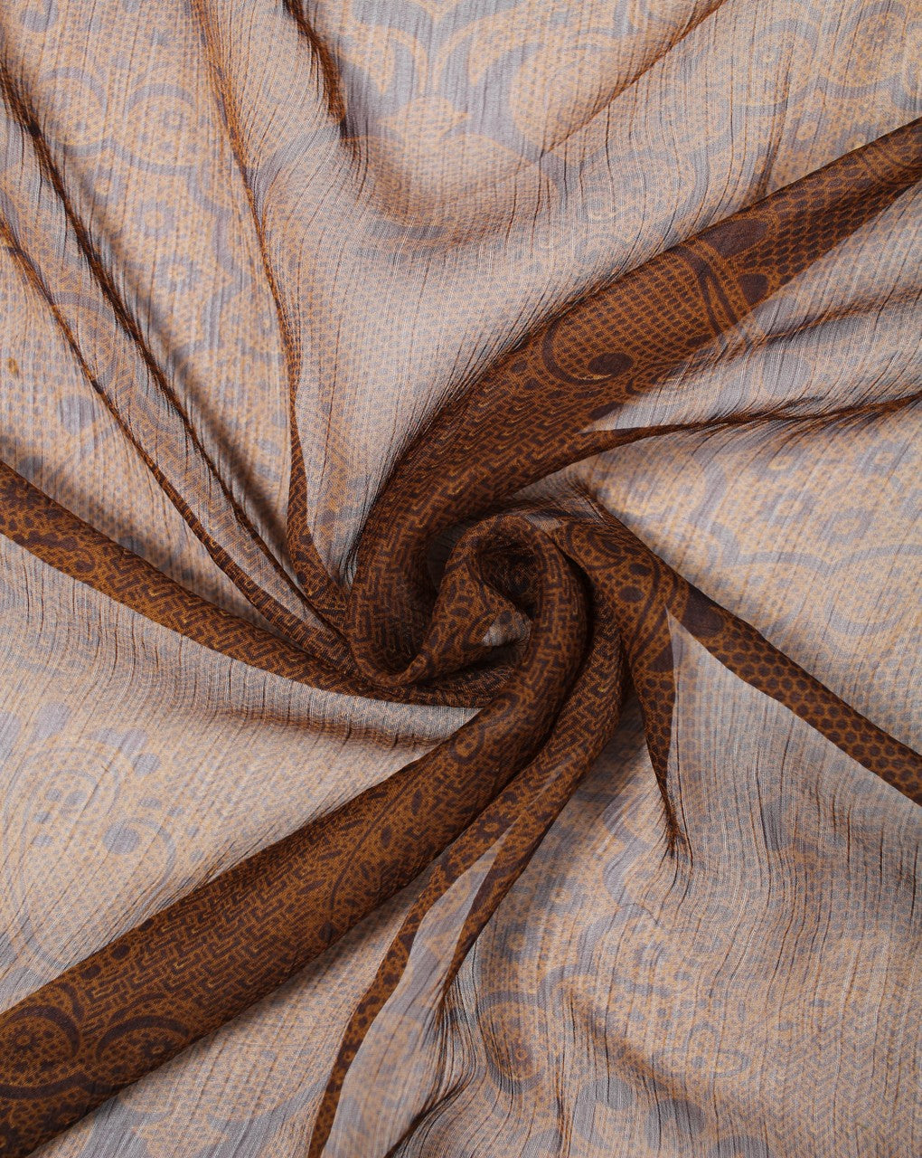 Brown And Yellow Abstract Print Polyester Chiffon Fabric