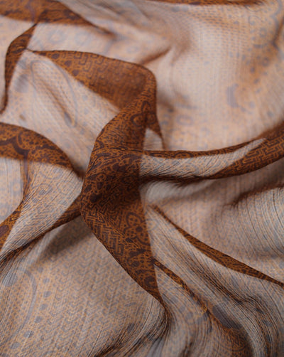 Brown And Yellow Abstract Print Polyester Chiffon Fabric