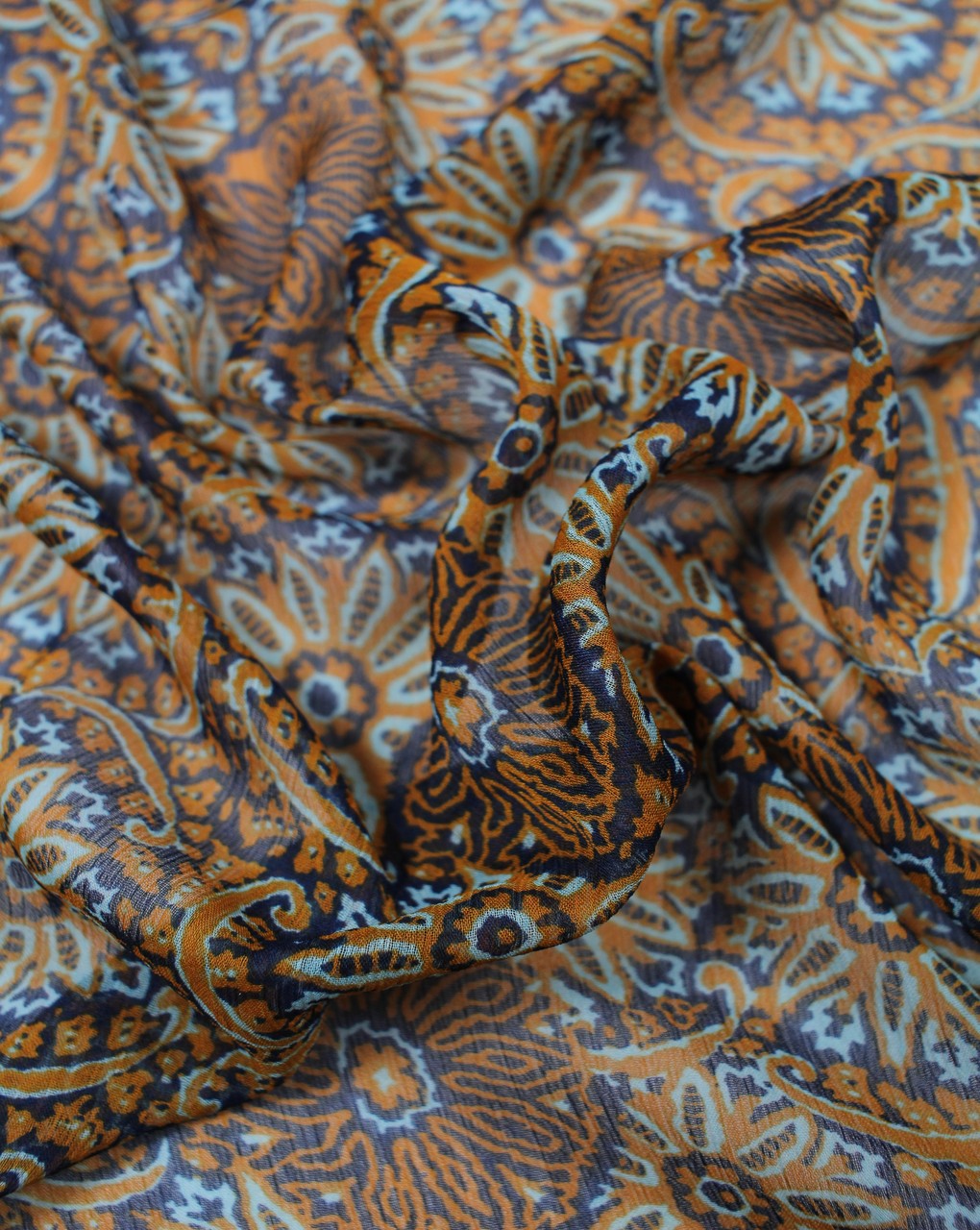 Navy Blue And Multicolor Floral Print Polyester Chiffon Fabric