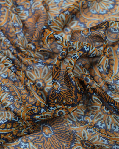 Navy Blue And Multicolor Floral Print Polyester Chiffon Fabric