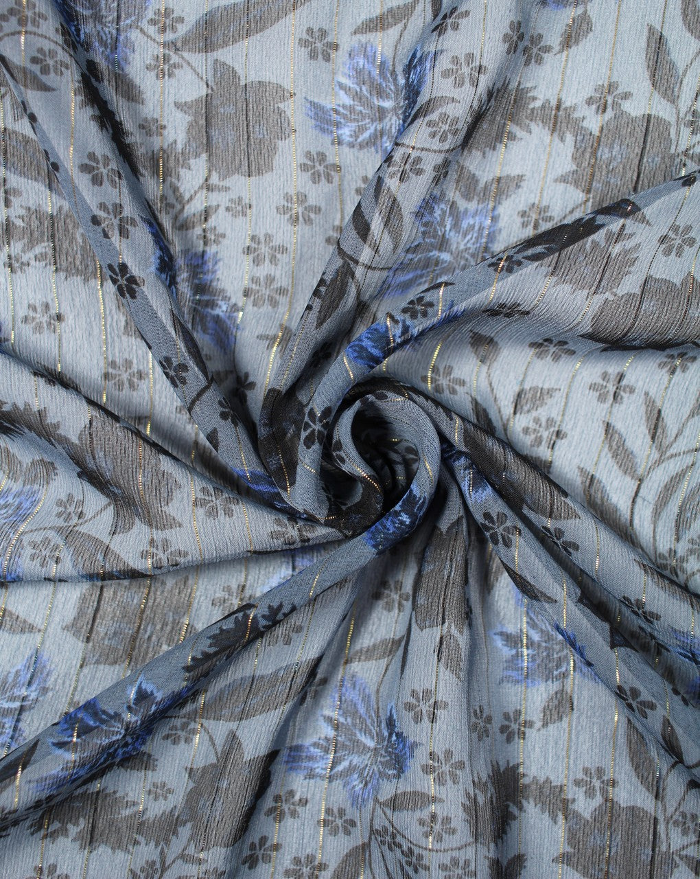 Light Blue And Multicolor Floral Print Polyester Chiffon Fabric