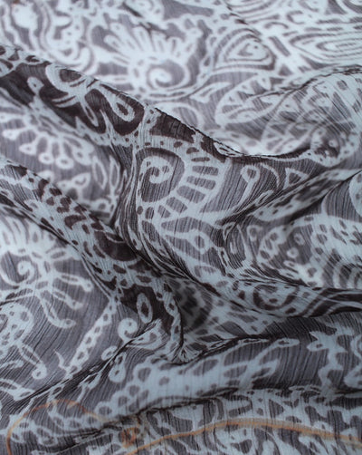 Off White And Multicolor Abstract Print Polyester Chiffon Fabric