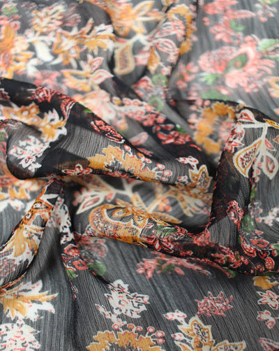 Black And Multicolor Floral Print 2 Polyester Chiffon Fabric