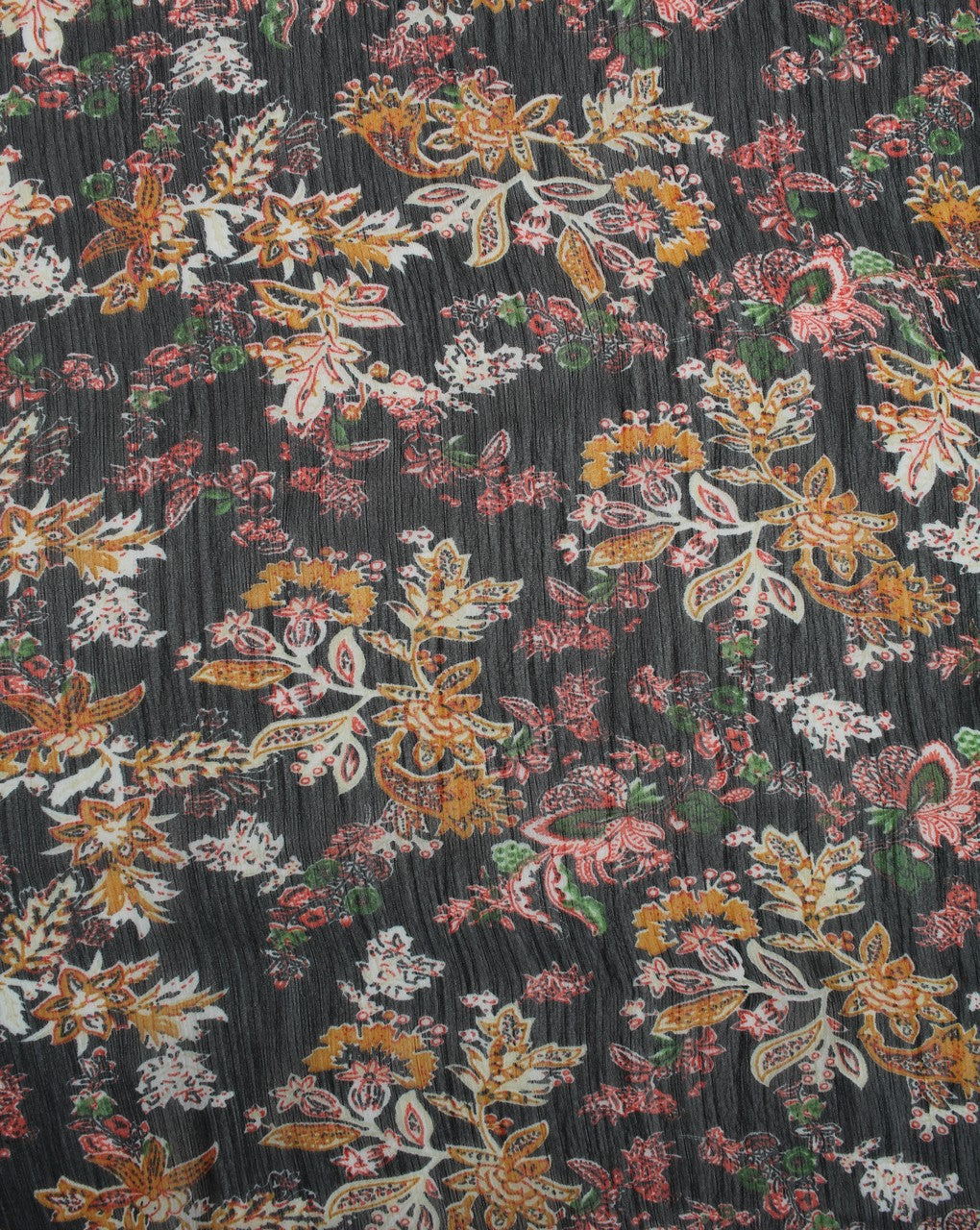 Black And Multicolor Floral Print 2 Polyester Chiffon Fabric