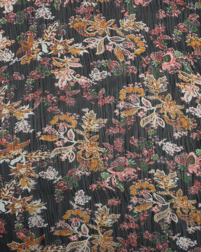 Black And Multicolor Floral Print 2 Polyester Chiffon Fabric