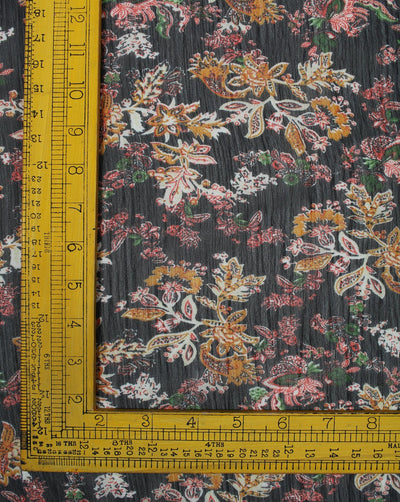 Black And Multicolor Floral Print 2 Polyester Chiffon Fabric