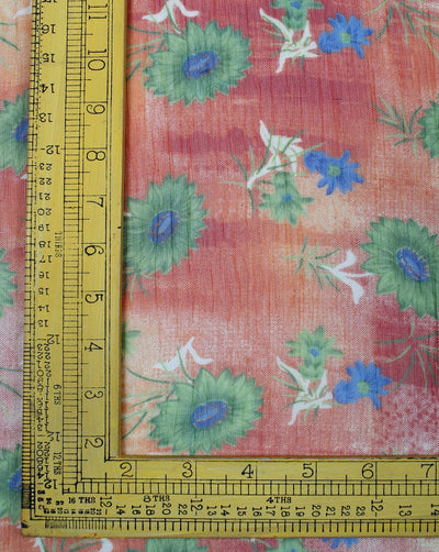 Orange And Multicolor Floral Print Polyester Chiffon Fabric