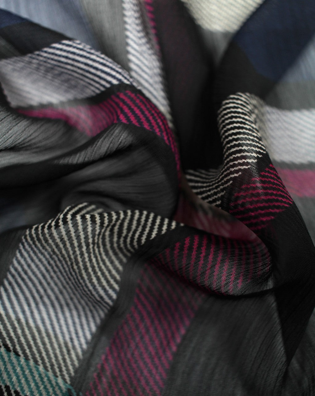 Black And Pink White Checks Print Polyester Chiffon Fabric
