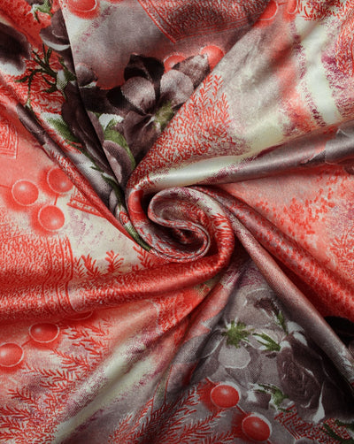 Multicolor Floral Print Polyester Satin Fabric