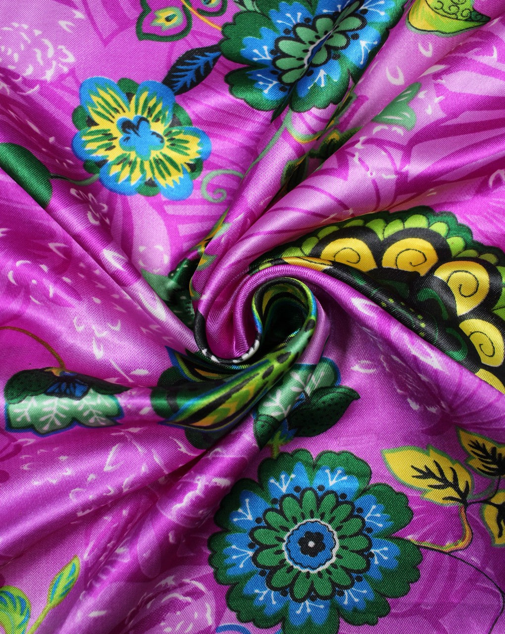 Pink And Multicolor Floral Print Polyester Satin Fabric
