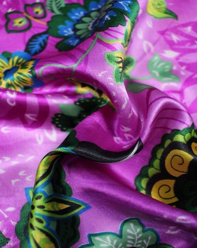 Pink And Multicolor Floral Print Polyester Satin Fabric
