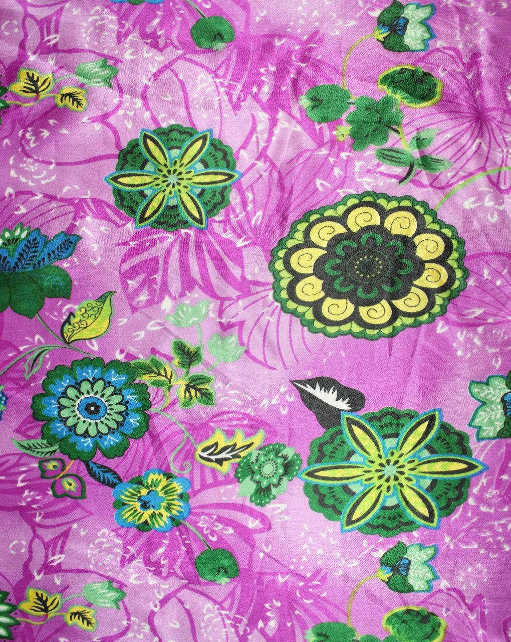 Pink And Multicolor Floral Print Polyester Satin Fabric