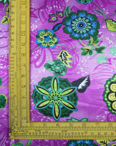 Pink And Multicolor Floral Print Polyester Satin Fabric