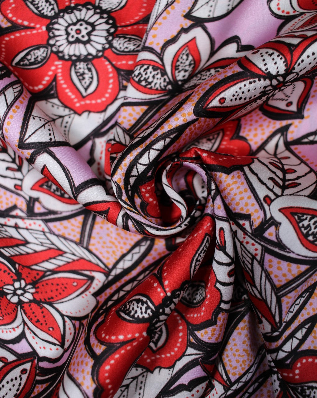 Pink And Multicolor Floral Print Polyester Satin Fabric