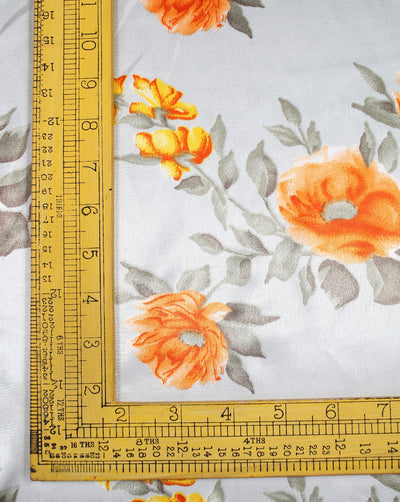 Grey And Multicolor Floral Print Polyester Satin Fabric