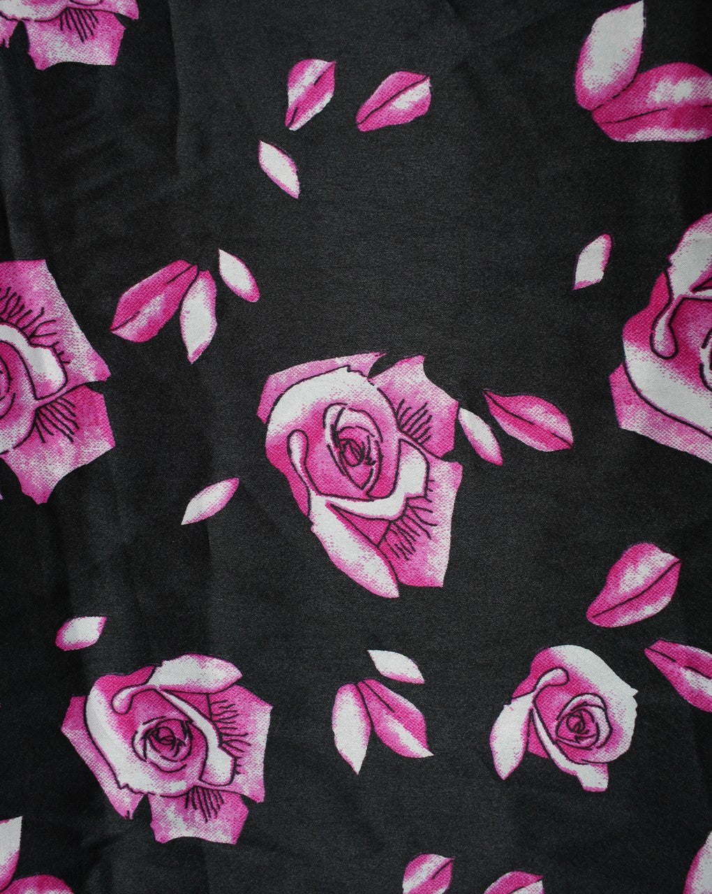 Black And Purple White Floral Print Polyester Satin Fabric