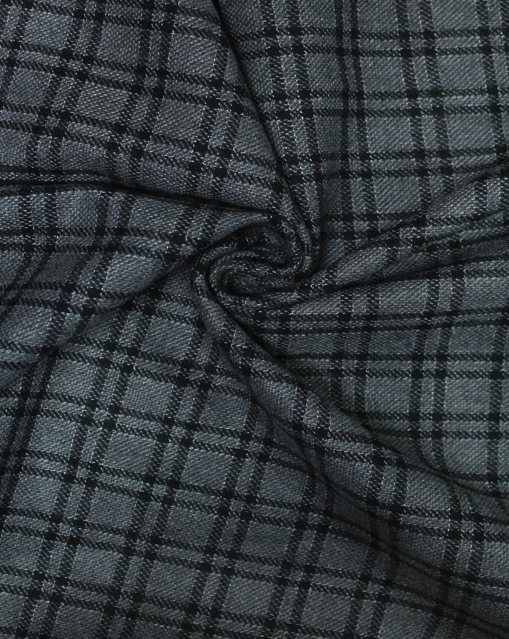 Grey And Black Checks Woolen Tweed Fabric