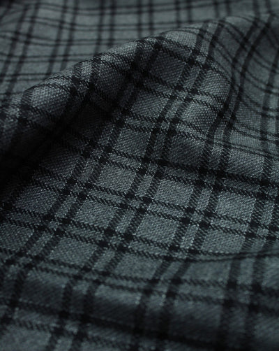 Grey And Black Checks Woolen Tweed Fabric