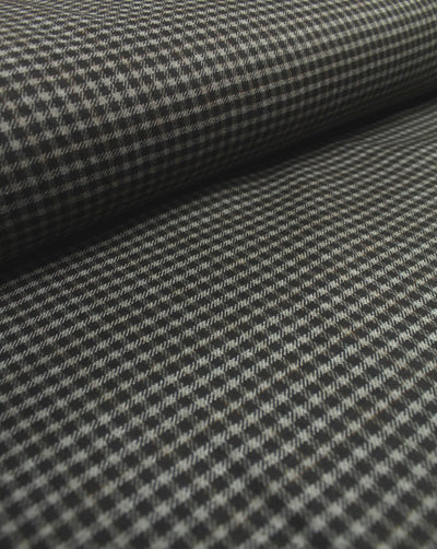 Black And Grey Checks Woolen Tweed Fabric