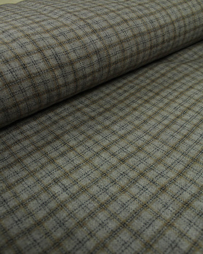 Grey And Black Checks Design Woolen Tweed Fabric