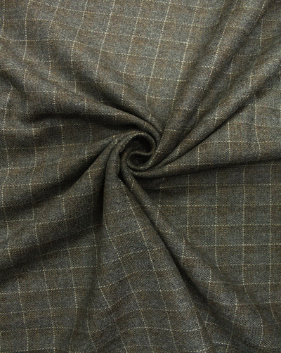 Grey And Golden Checks Design Woolen Tweed Fabric
