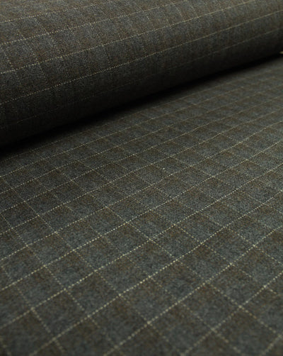 Grey And Golden Checks Design Woolen Tweed Fabric