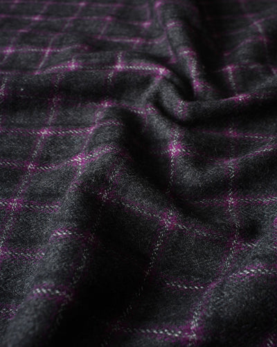 Black And Purple Checks Woolen Tweed Fabric
