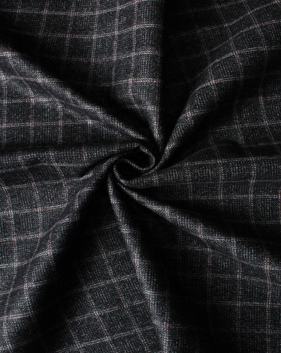 Black And Off White Checks Design Woolen Tweed Fabric