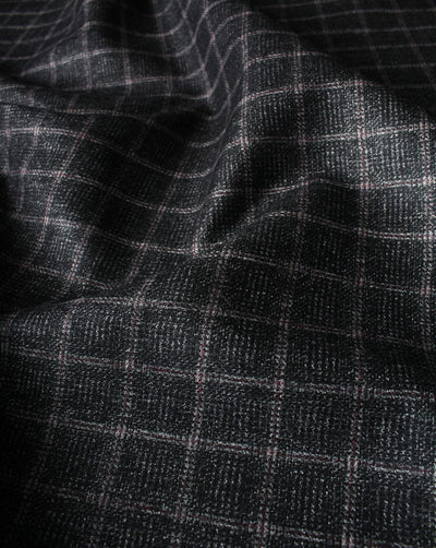 Black And Off White Checks Design Woolen Tweed Fabric