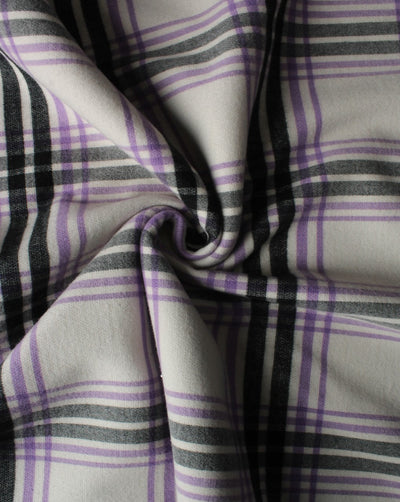 White And Blue Checks Polyester Woolen Fabric